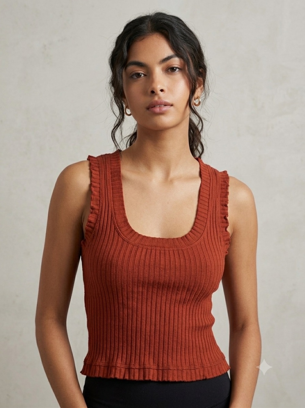ALIX NYC Ribbed Scoop Neck Tank Top — Rust (124)